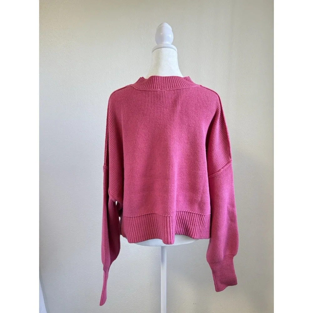 Free People Mademoiselle Sweater Womens S Pink Ribbed Knit Slouchy Barbiecore